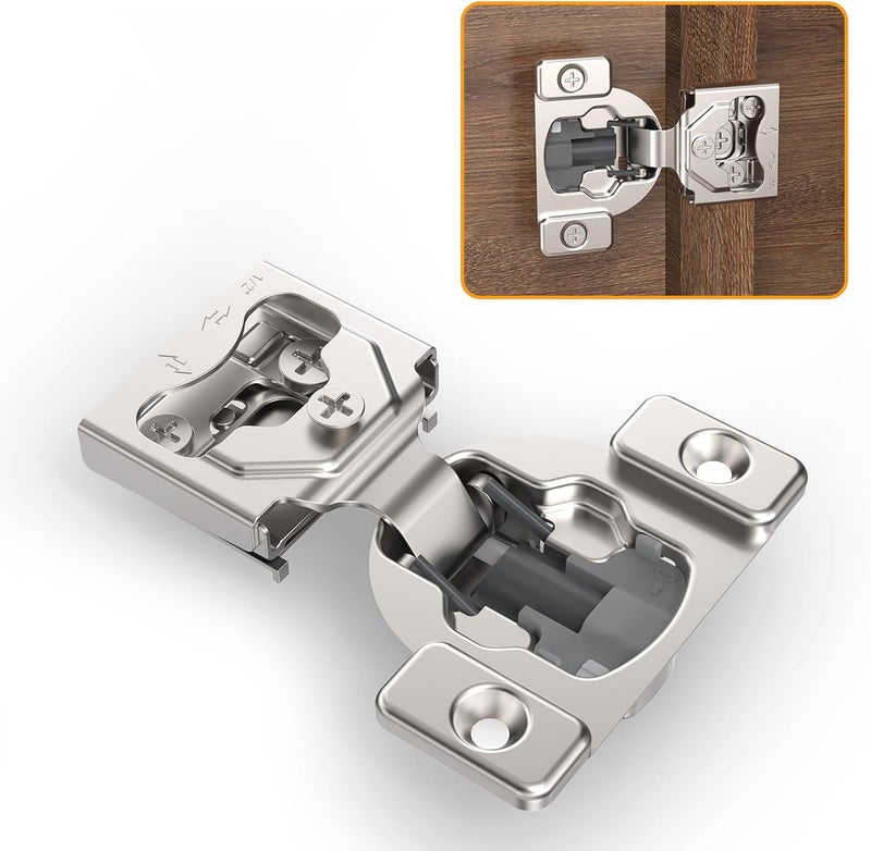 Chibery 10 Pack 1/2" 4D Concealed Hinges for Face Frame Door, Soft Close On/Off Switch, Self Closing, 105° Open Angle Concealed Stainless Steel Hinges for Framed Cabinet, Satin Nickel - Image 1